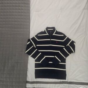 Polo Ralph Lauren Navy and White Striped Zip-Up Sweater